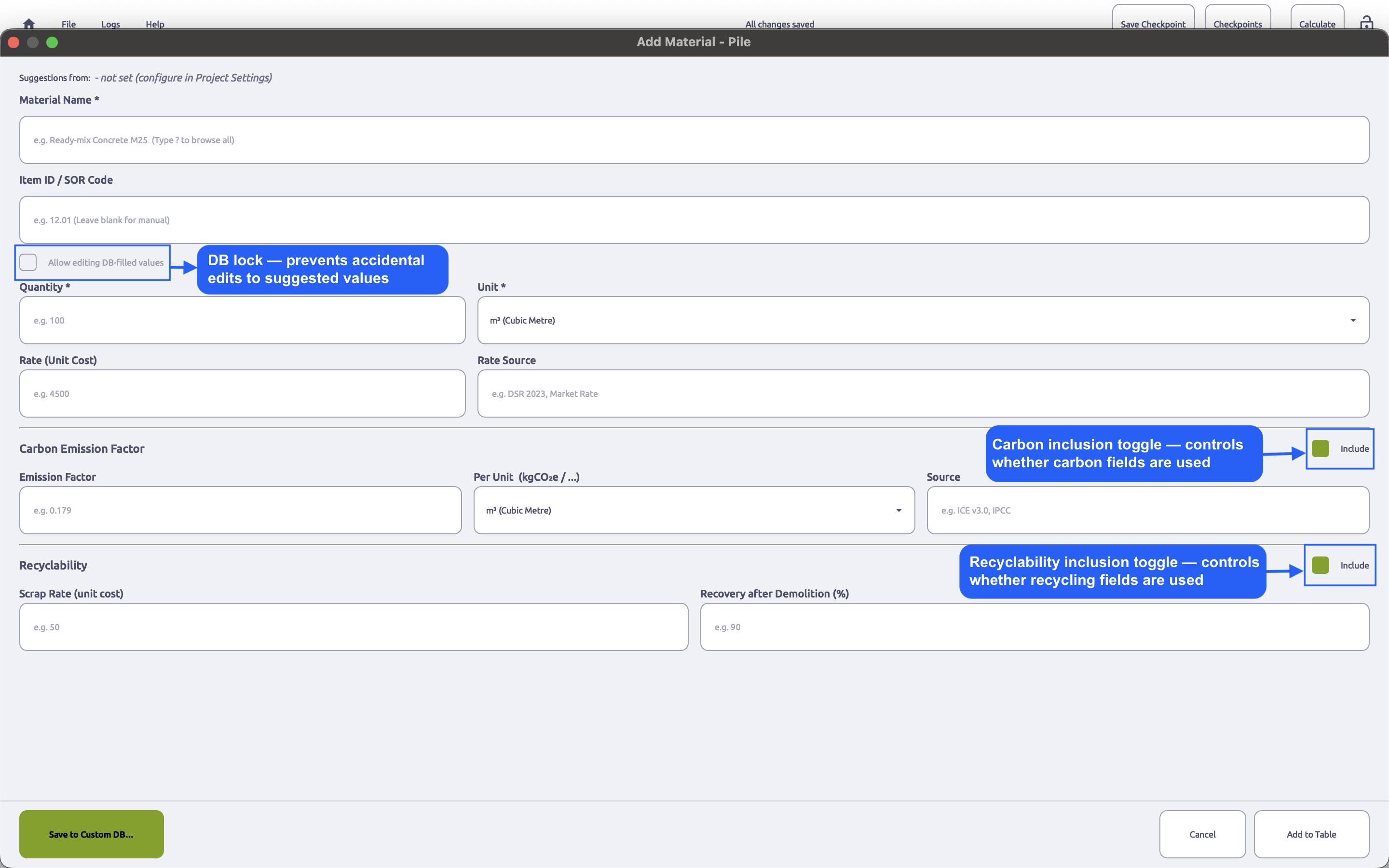 Material Dialog - Overview