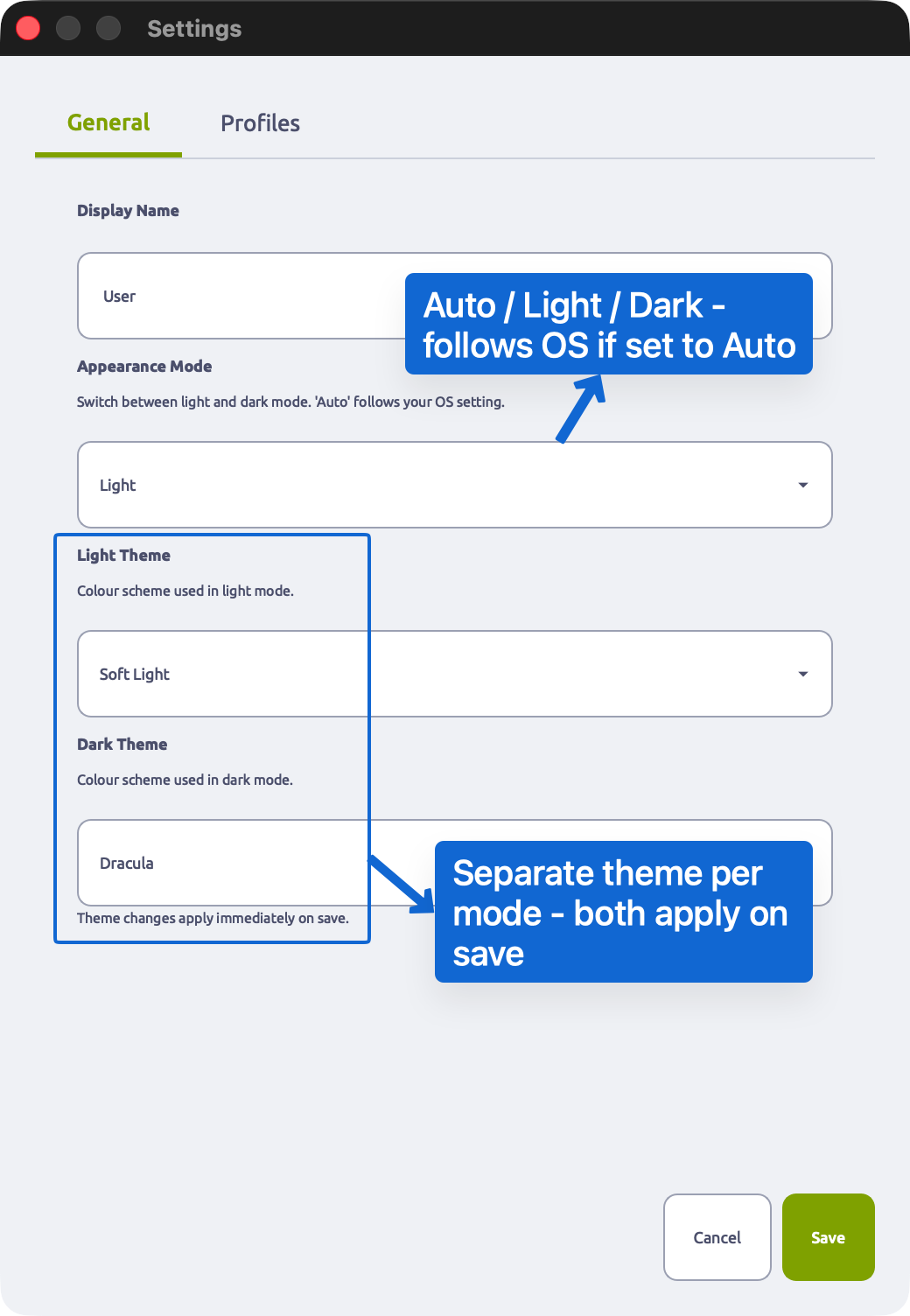 Settings - General Tab