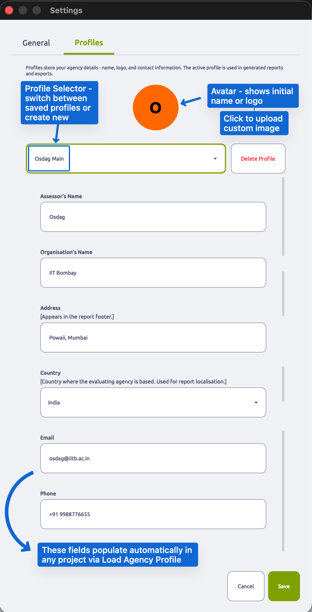 Settings - Profiles Tab